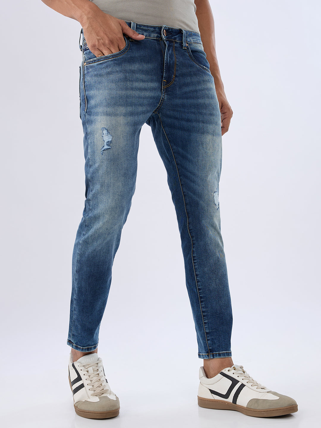 Men Kano Jeans Slim Fit Blue Mid Rise
