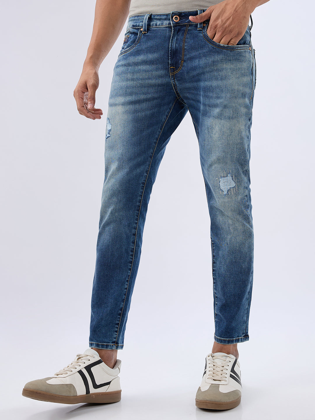 Spykar Dark Blue Slim Fit Mid Rise Jeans For Men