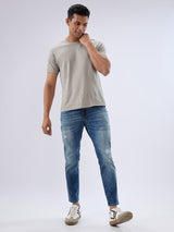Men Kano Jeans Slim Fit Blue Mid Rise