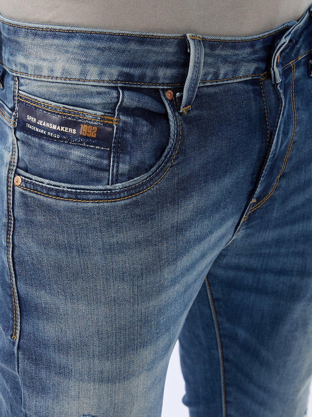 Spykar Dark Blue Slim Fit Mid Rise Jeans For Men