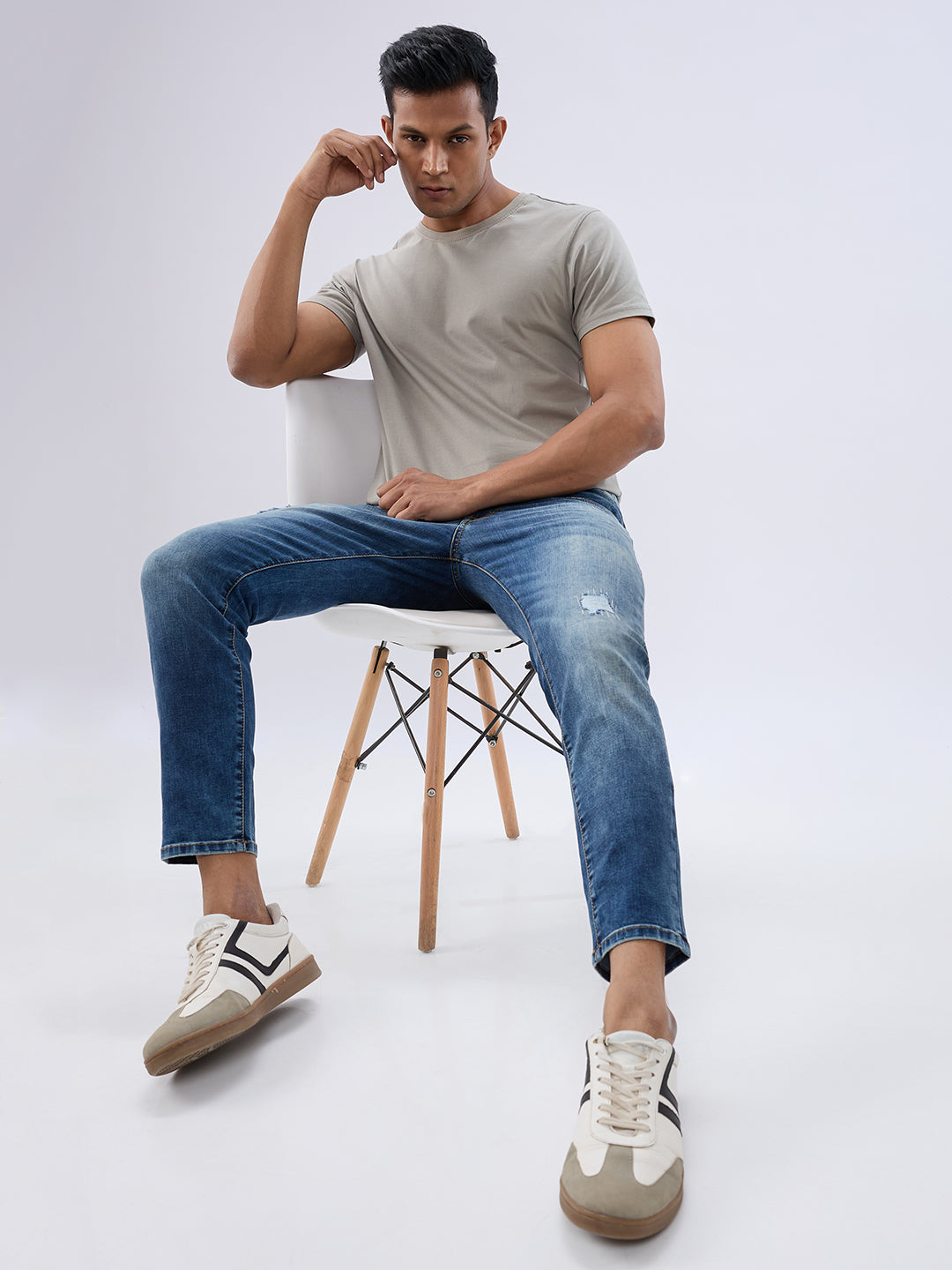 Men Kano Jeans Slim Fit Blue Mid Rise