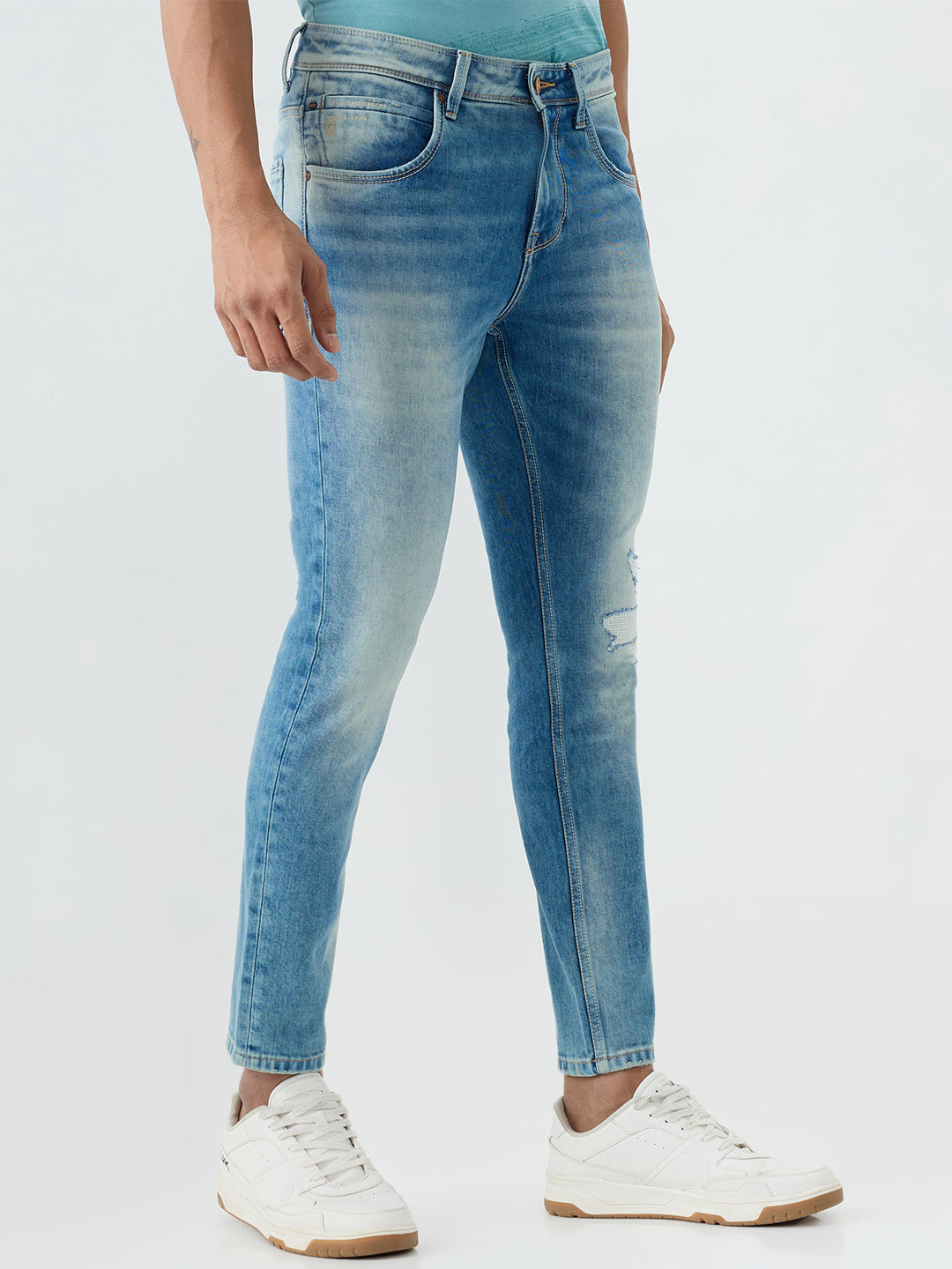 Spykar Light Blue Slim Fit Mid Rise Jeans For Men