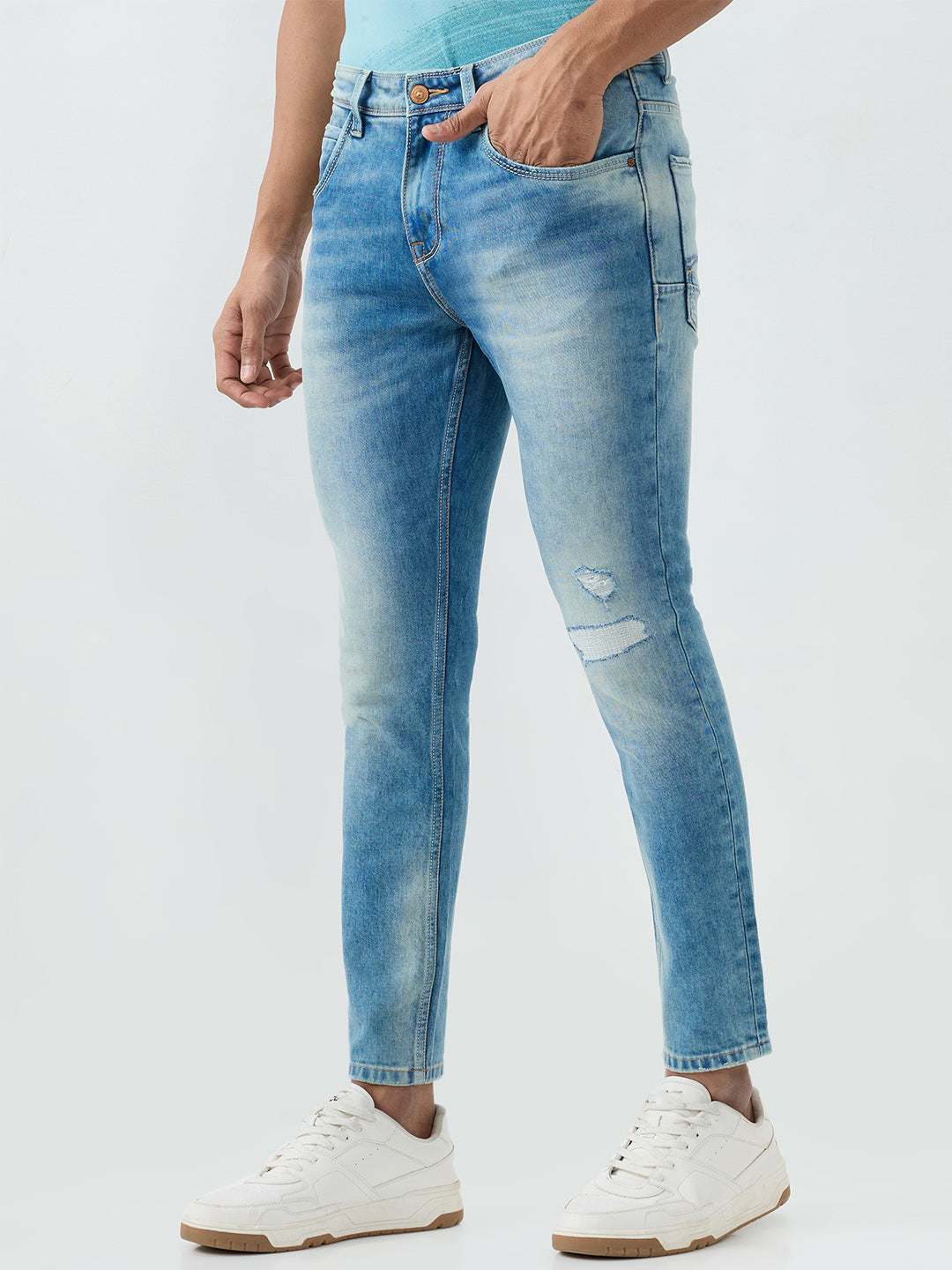 Men Kano Jeans Slim Fit Blue Mid Rise