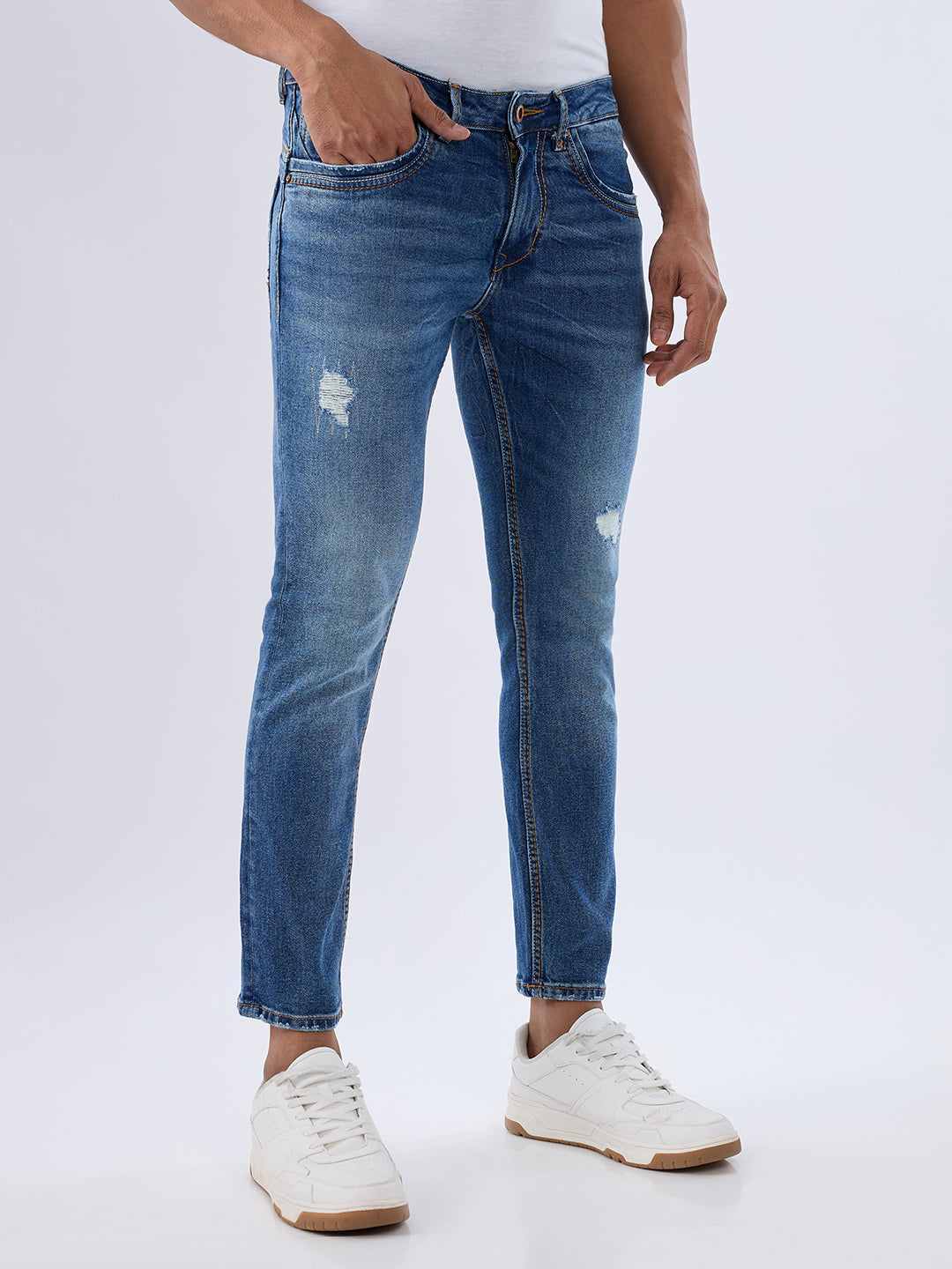 Spykar Mid Blue Slim Fit Mid Rise Jeans For Men