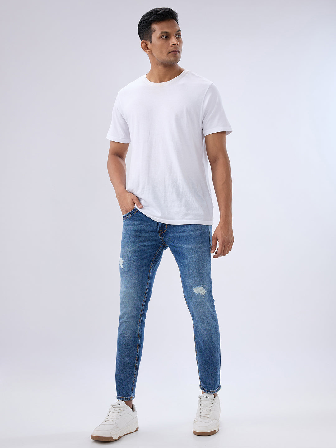 Spykar Mid Blue Slim Fit Mid Rise Jeans For Men