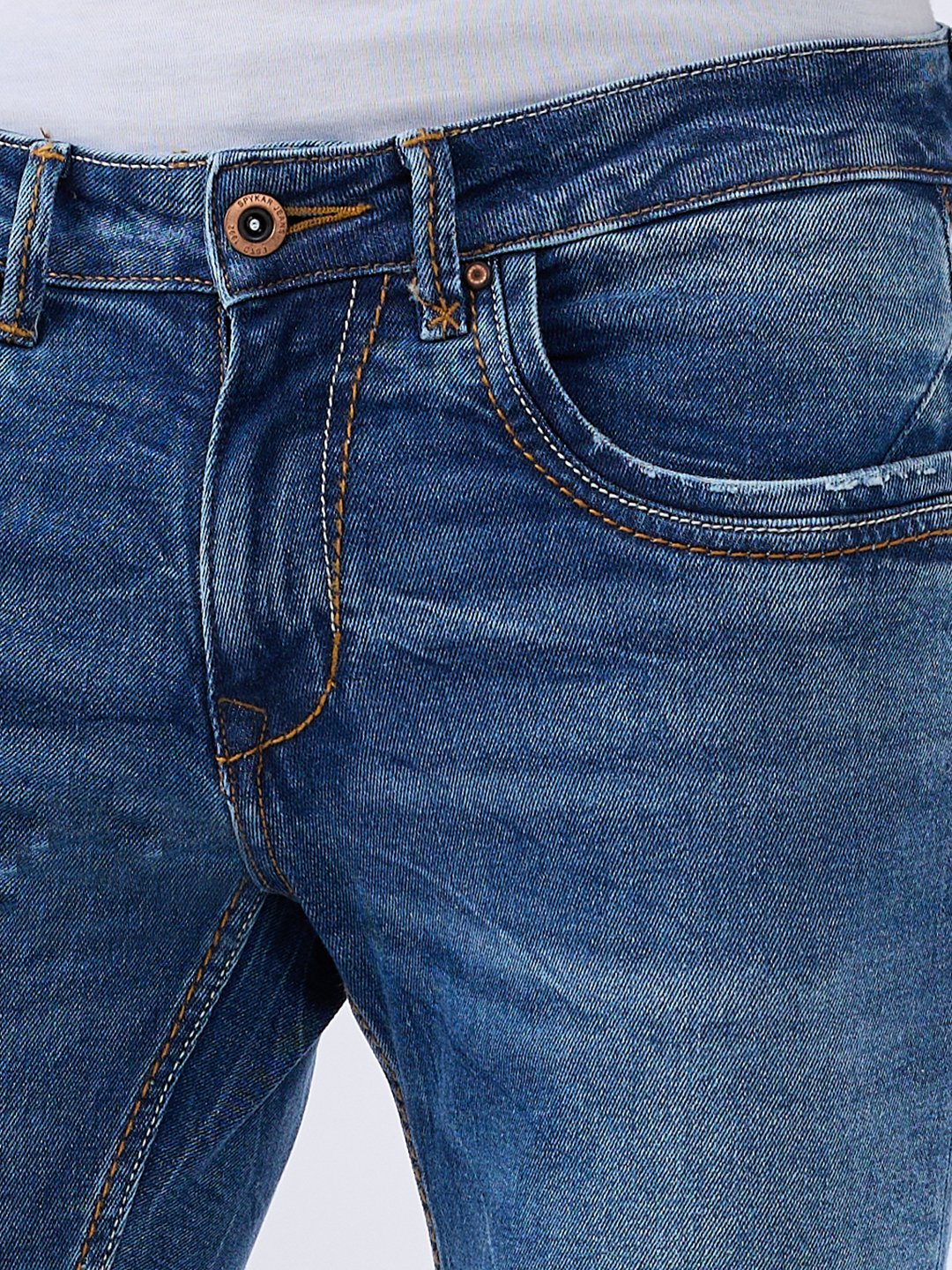 Spykar Mid Blue Slim Fit Mid Rise Jeans For Men