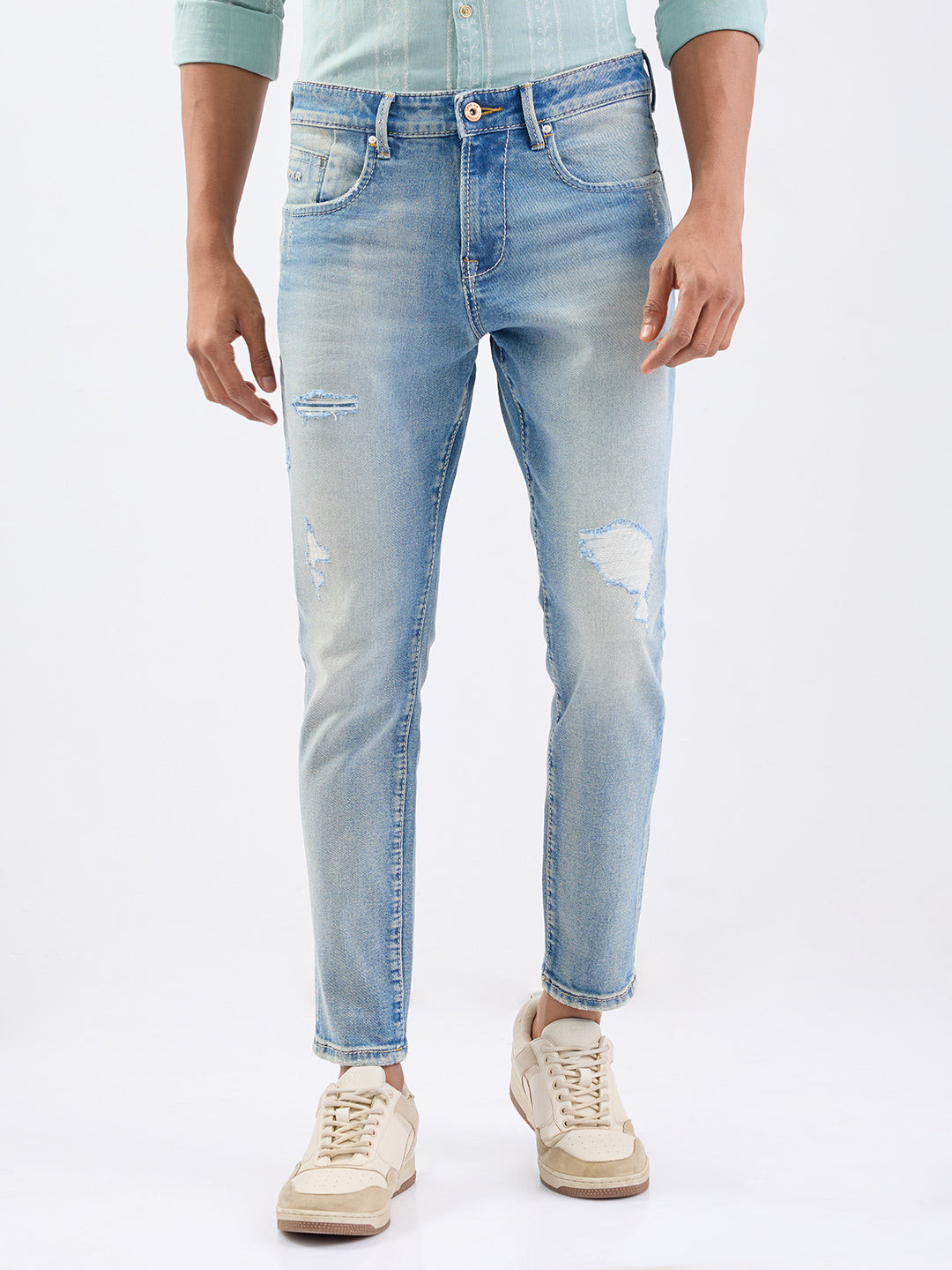 Spykar Light Blue Mid Rise Slim Fit Casual Jeans For Men