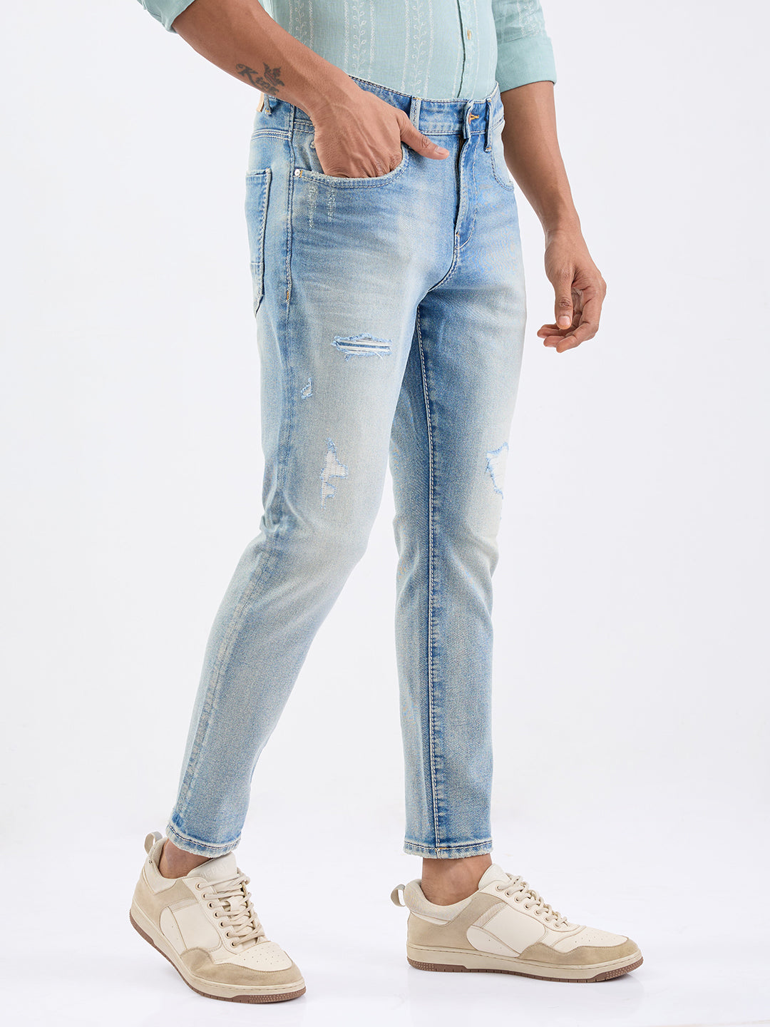 Spykar Light Blue Mid Rise Slim Fit Casual Jeans For Men