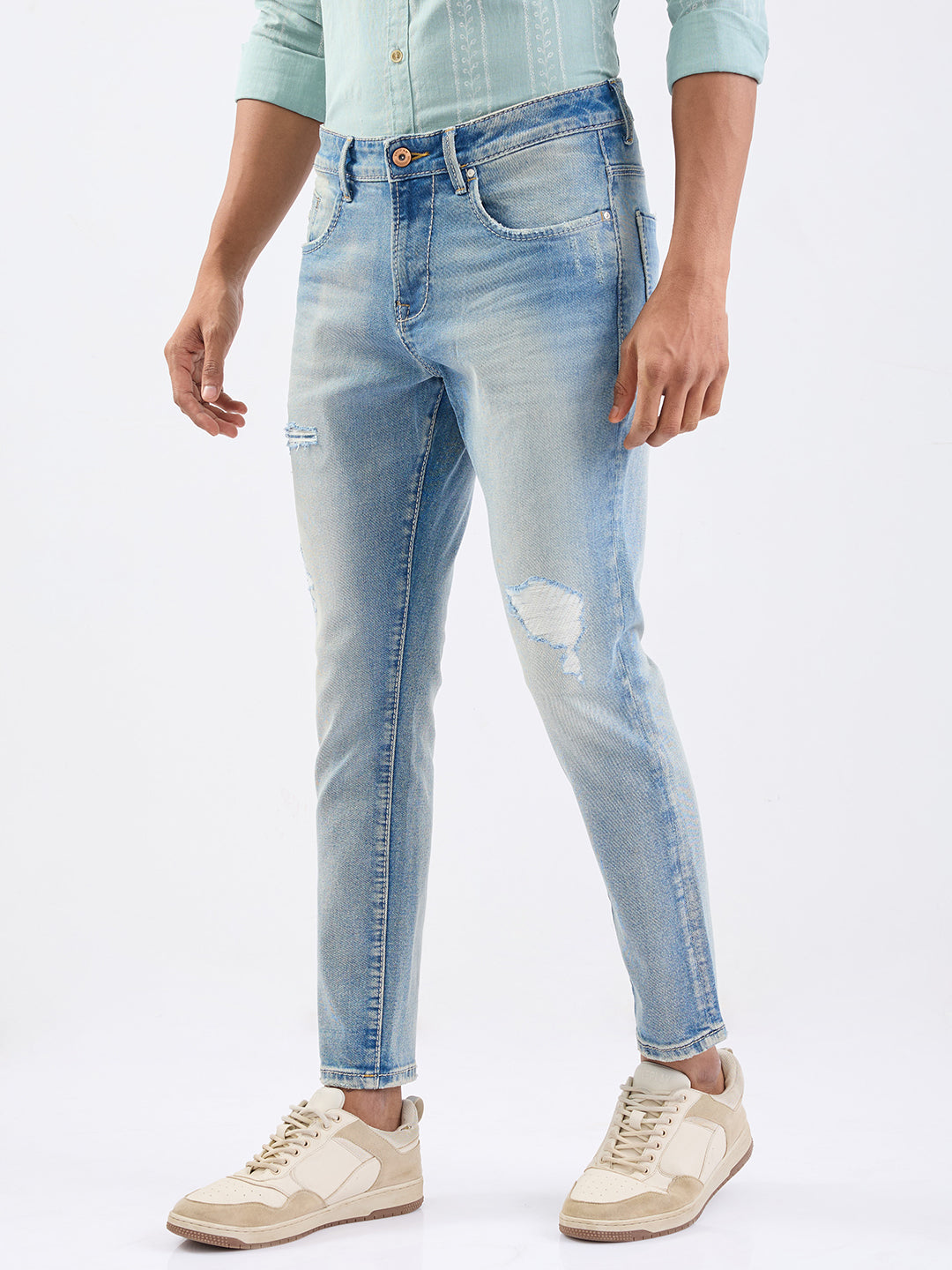 Spykar Light Blue Mid Rise Slim Fit Casual Jeans For Men