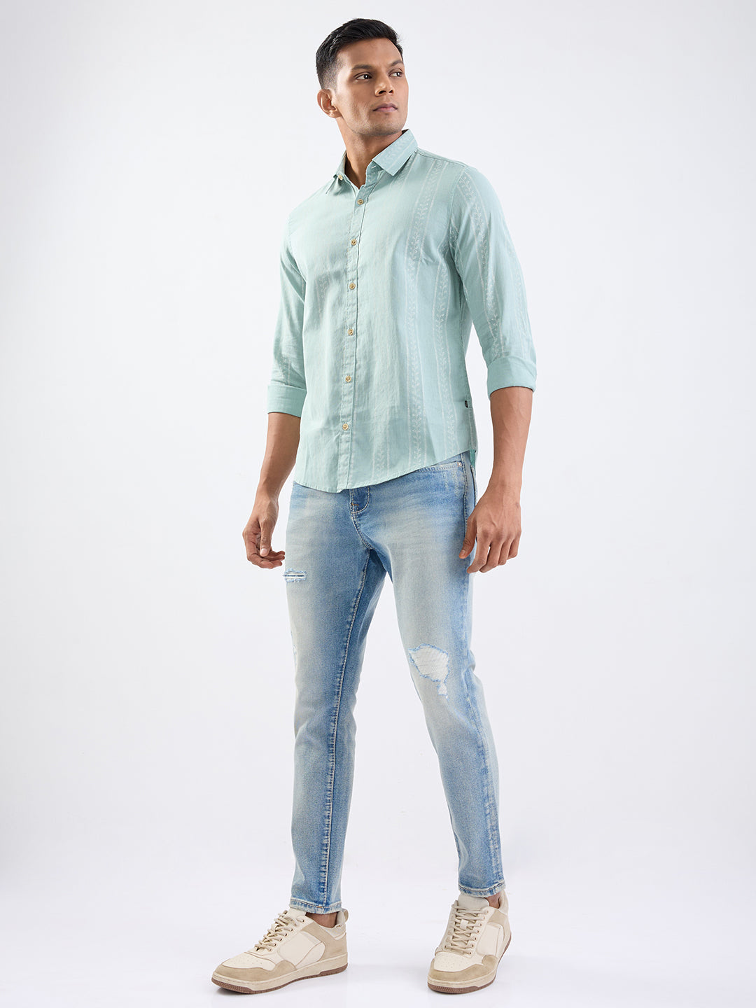 Spykar Light Blue Mid Rise Slim Fit Casual Jeans For Men