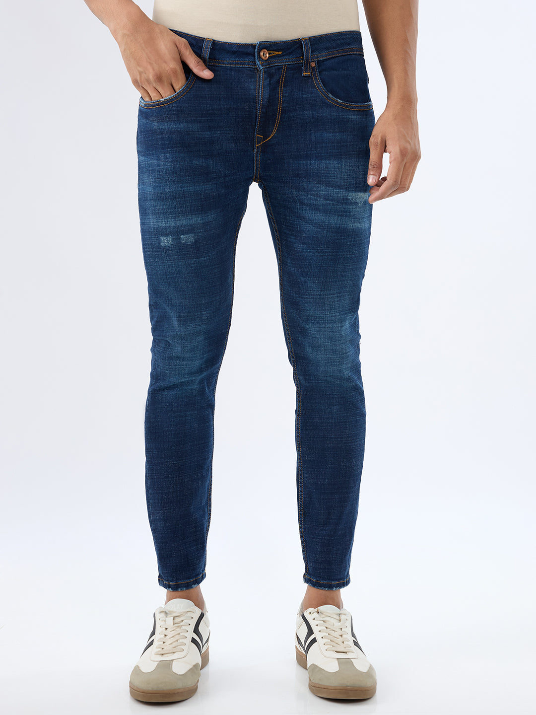 Spykar Dark Blue Slim Fit Mid Rise Jeans For Men