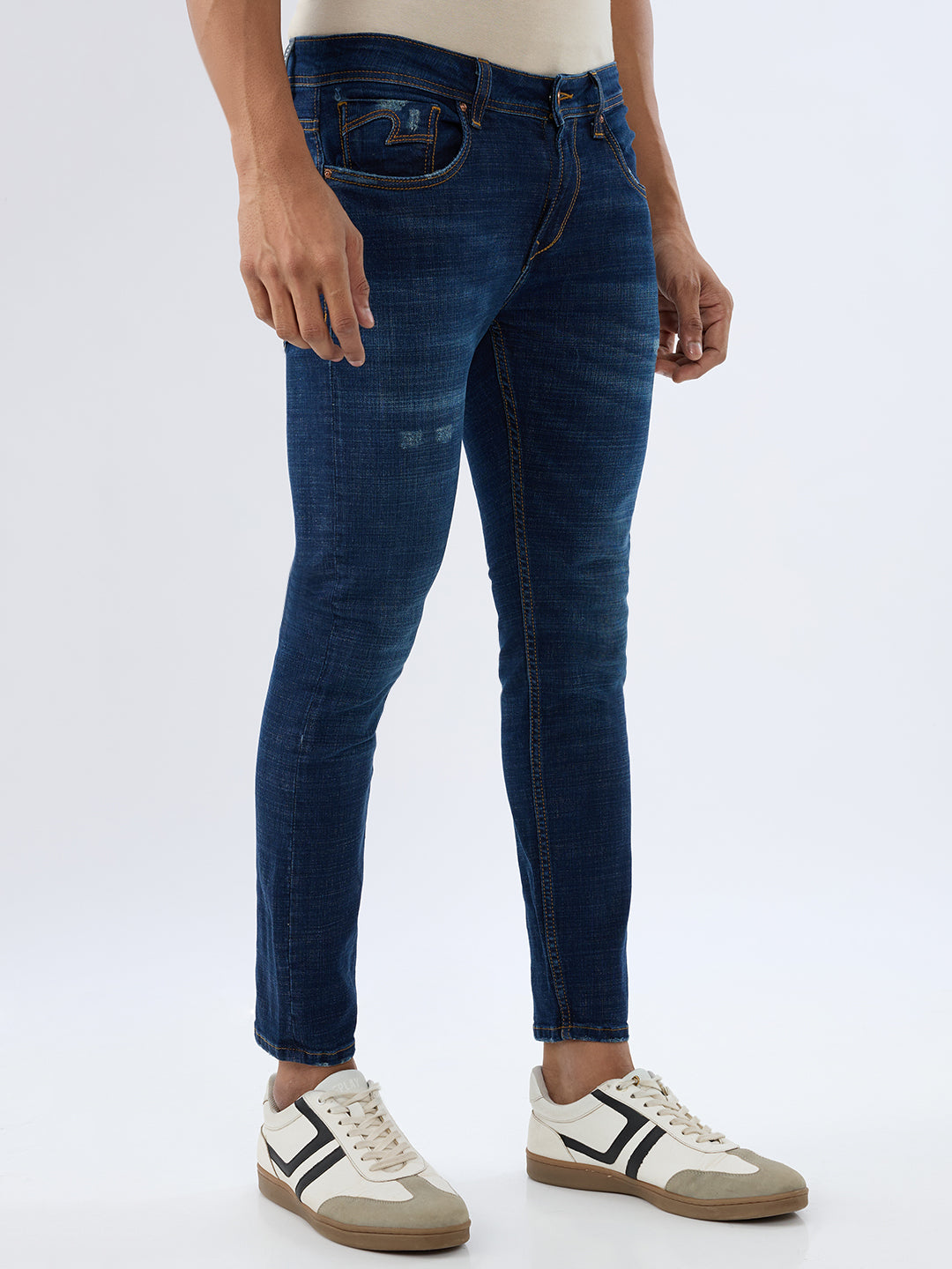 Spykar Dark Blue Slim Fit Mid Rise Jeans For Men
