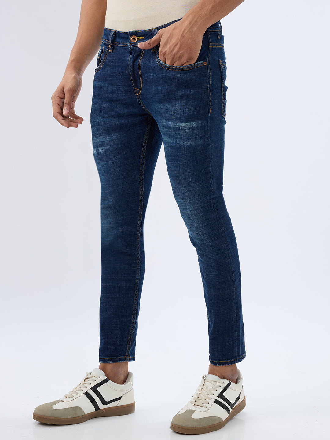 Spykar Dark Blue Slim Fit Mid Rise Jeans For Men