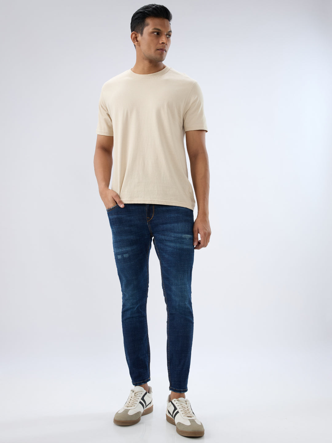 Spykar Dark Blue Slim Fit Mid Rise Jeans For Men