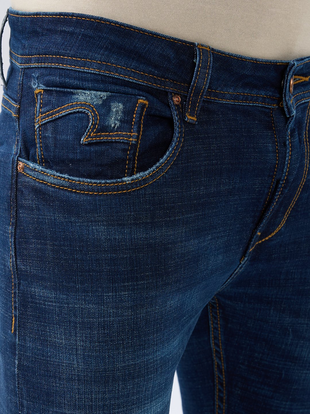 Spykar Dark Blue Slim Fit Mid Rise Jeans For Men