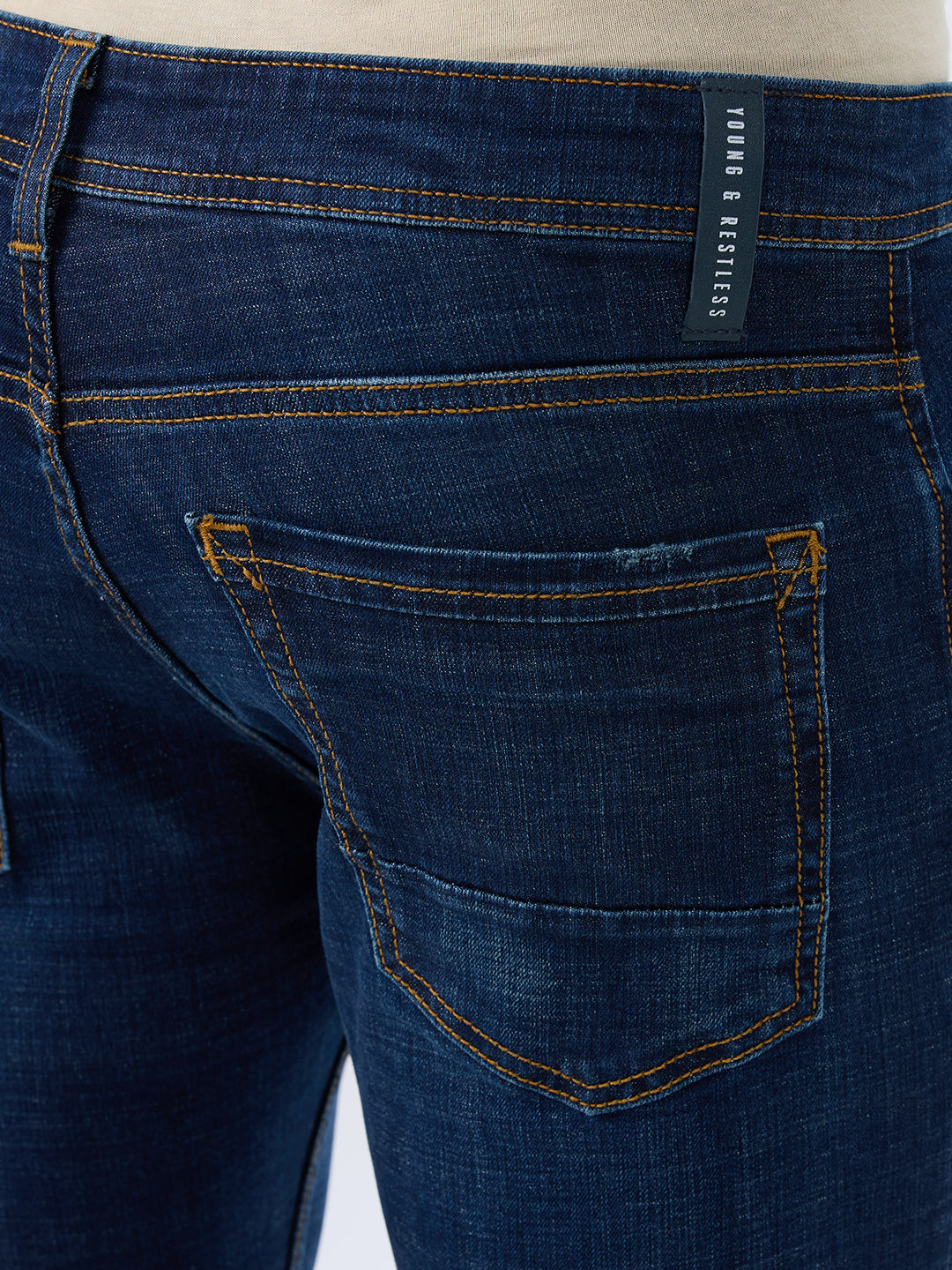 Spykar Dark Blue Slim Fit Mid Rise Jeans For Men