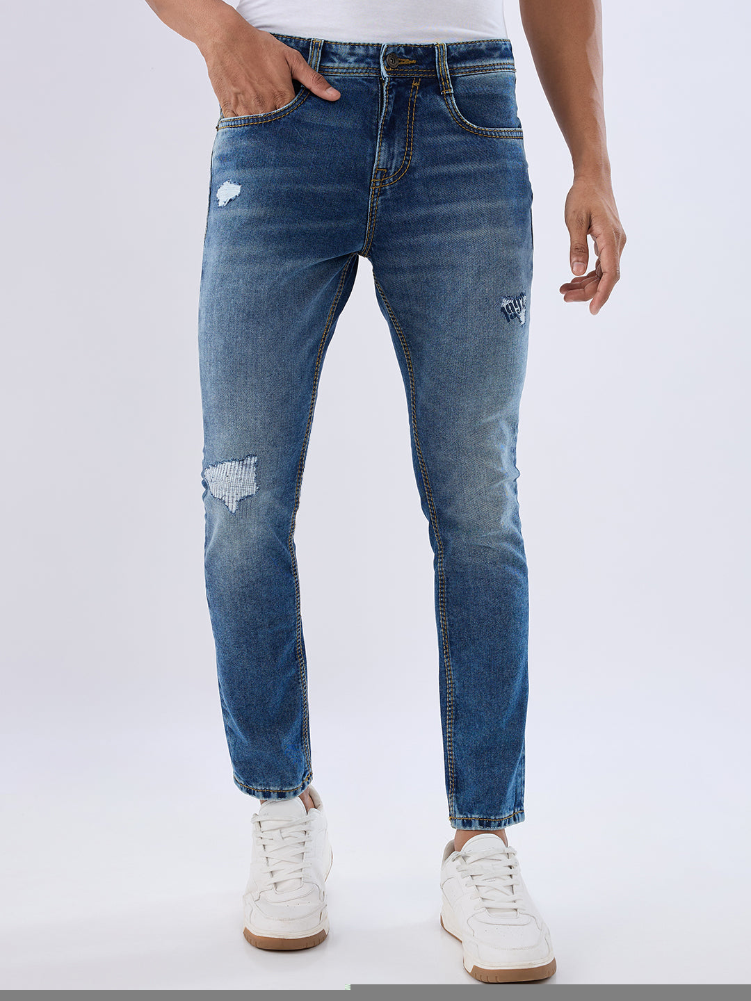 Spykar Mid Blue Slim Fit Mid Rise Jeans For Men