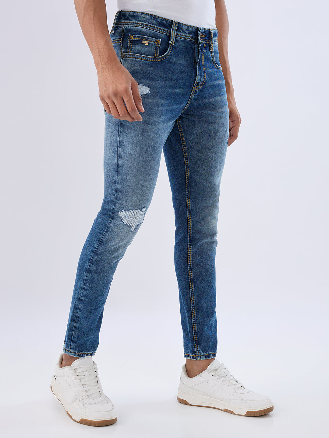 Spykar Mid Blue Slim Fit Mid Rise Jeans For Men