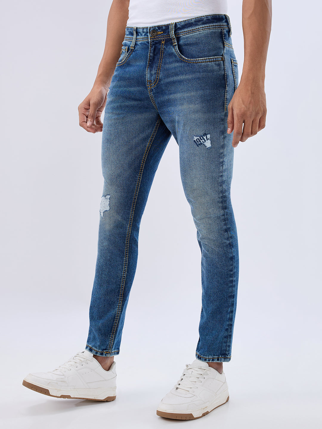 Spykar Mid Blue Slim Fit Mid Rise Jeans For Men