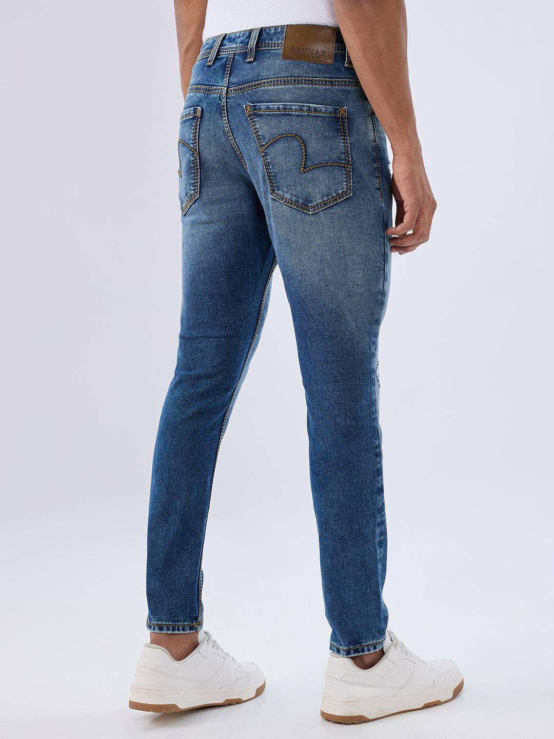 Spykar Mid Blue Slim Fit Mid Rise Jeans For Men