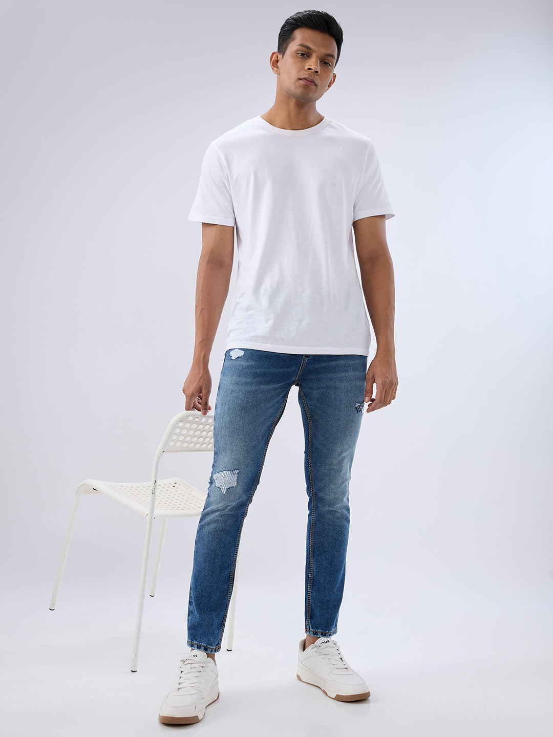 Spykar Mid Blue Slim Fit Mid Rise Jeans For Men