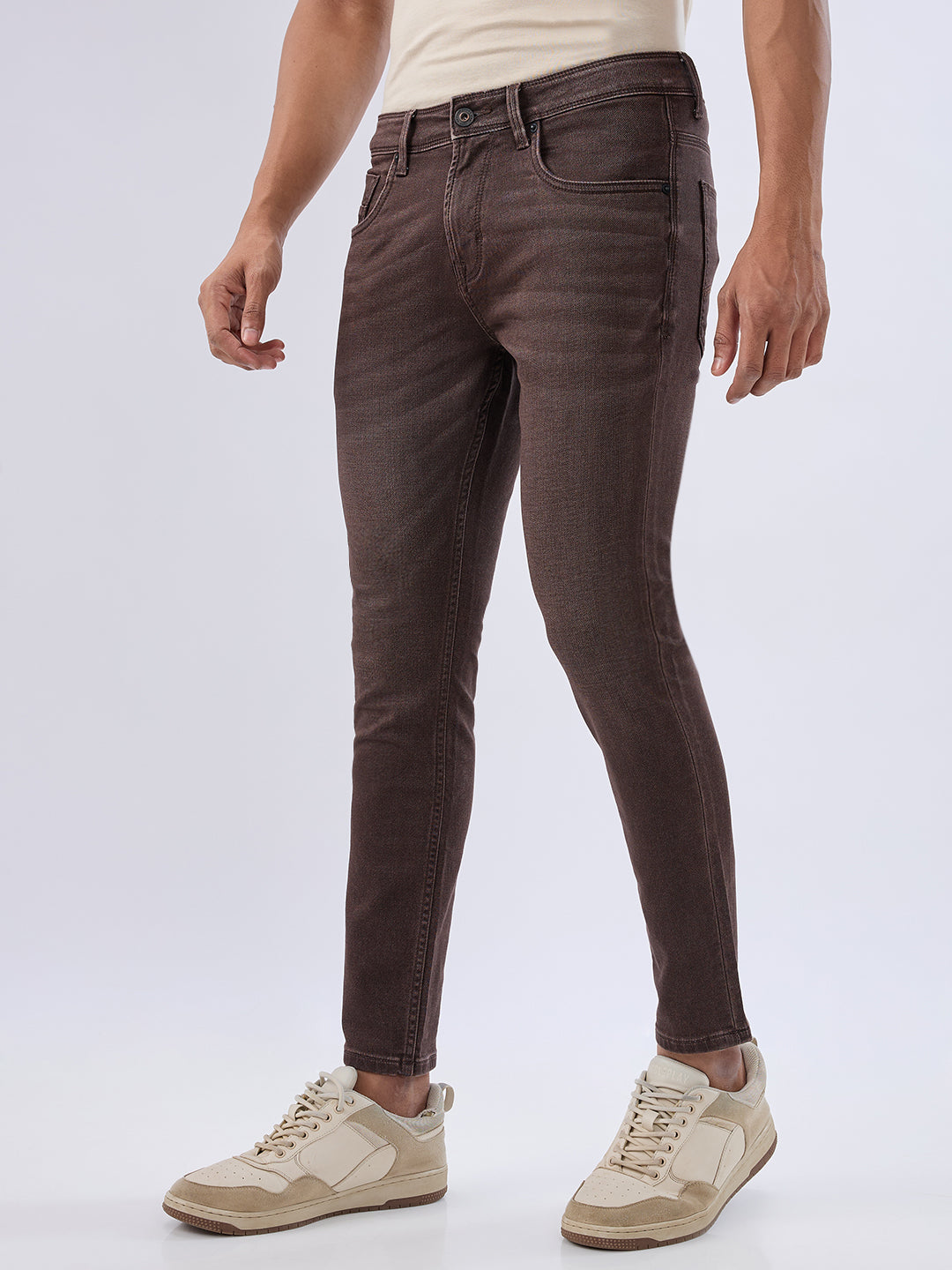 Spykar Coffee Brown Slim Fit Mid Rise Jeans For Men