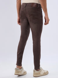 Men Kano Jeans Slim Fit Brown Mid Rise