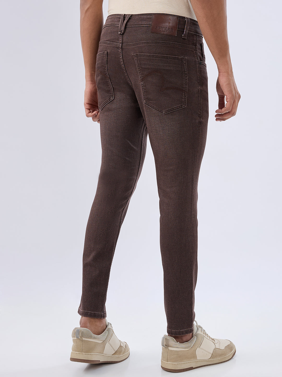 Men Kano Jeans Slim Fit Brown Mid Rise