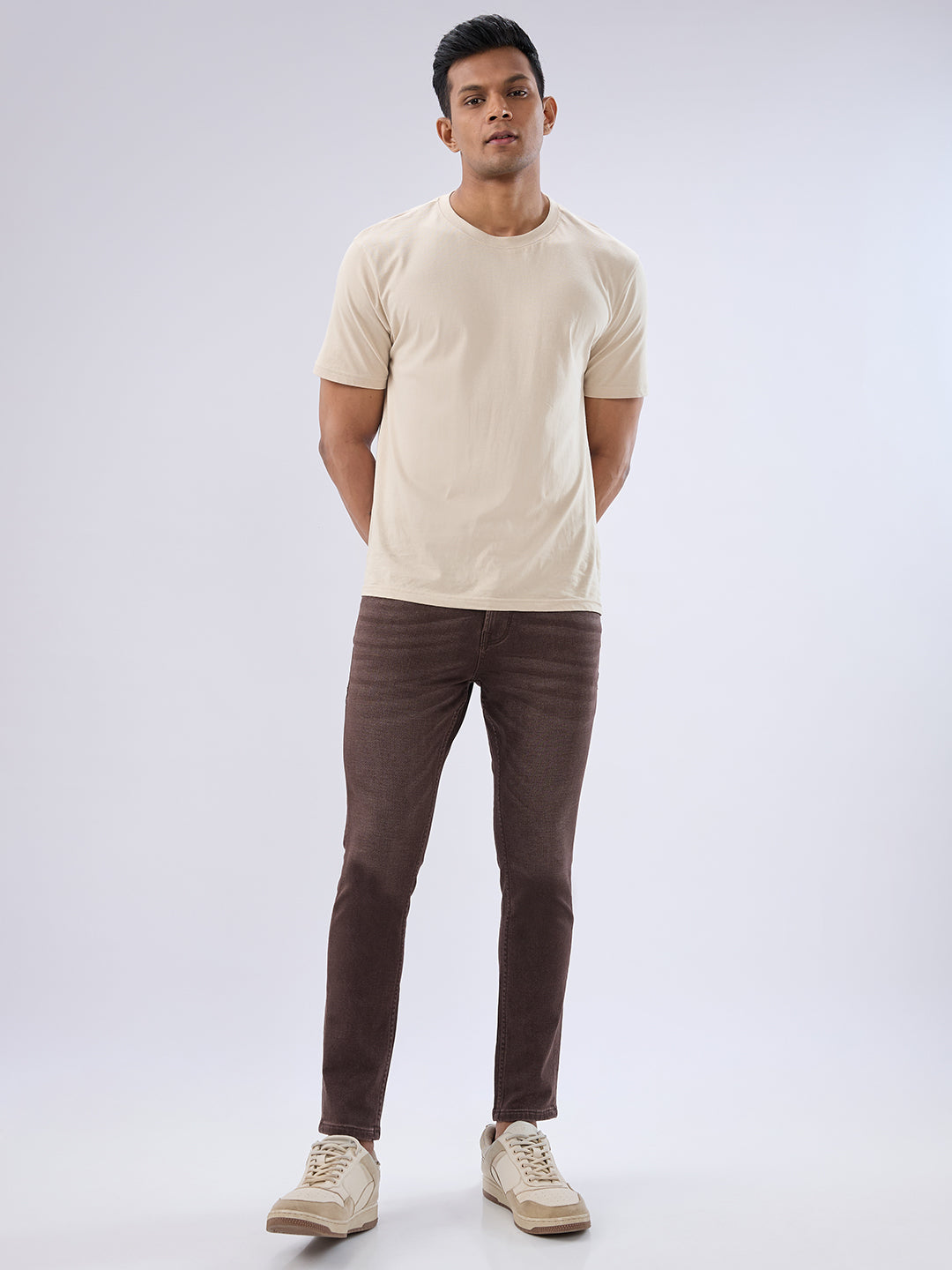 Men Kano Jeans Slim Fit Brown Mid Rise