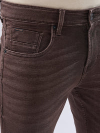 Men Kano Jeans Slim Fit Brown Mid Rise