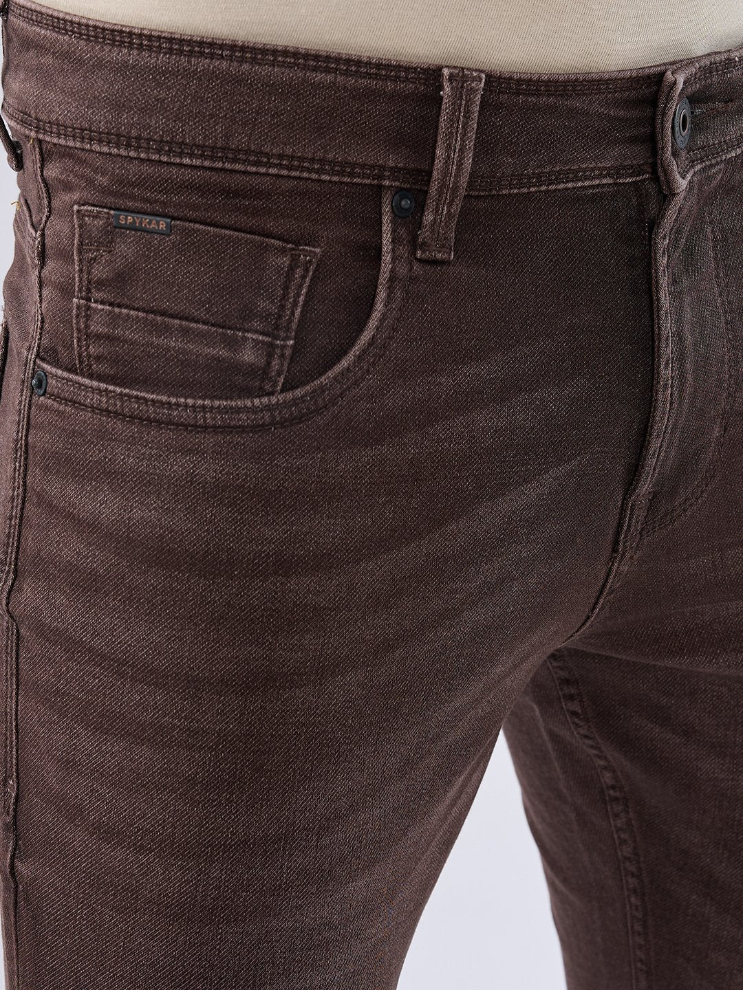 Men Kano Jeans Slim Fit Brown Mid Rise
