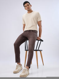 Men Kano Jeans Slim Fit Brown Mid Rise