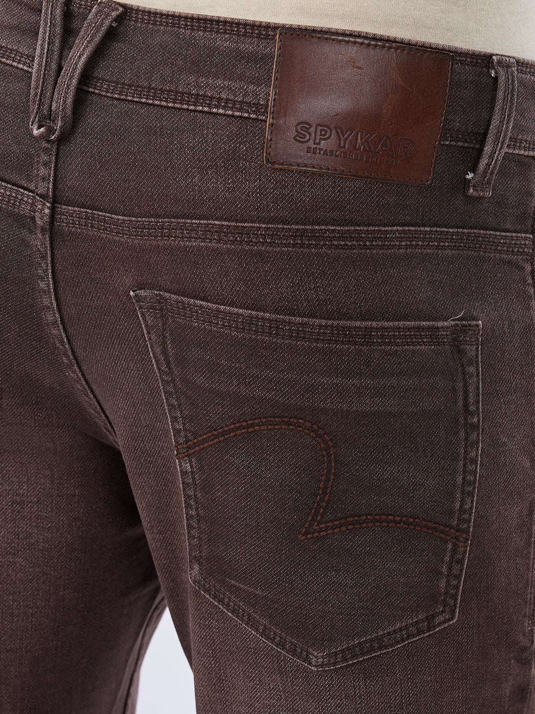 Men Kano Jeans Slim Fit Brown Mid Rise