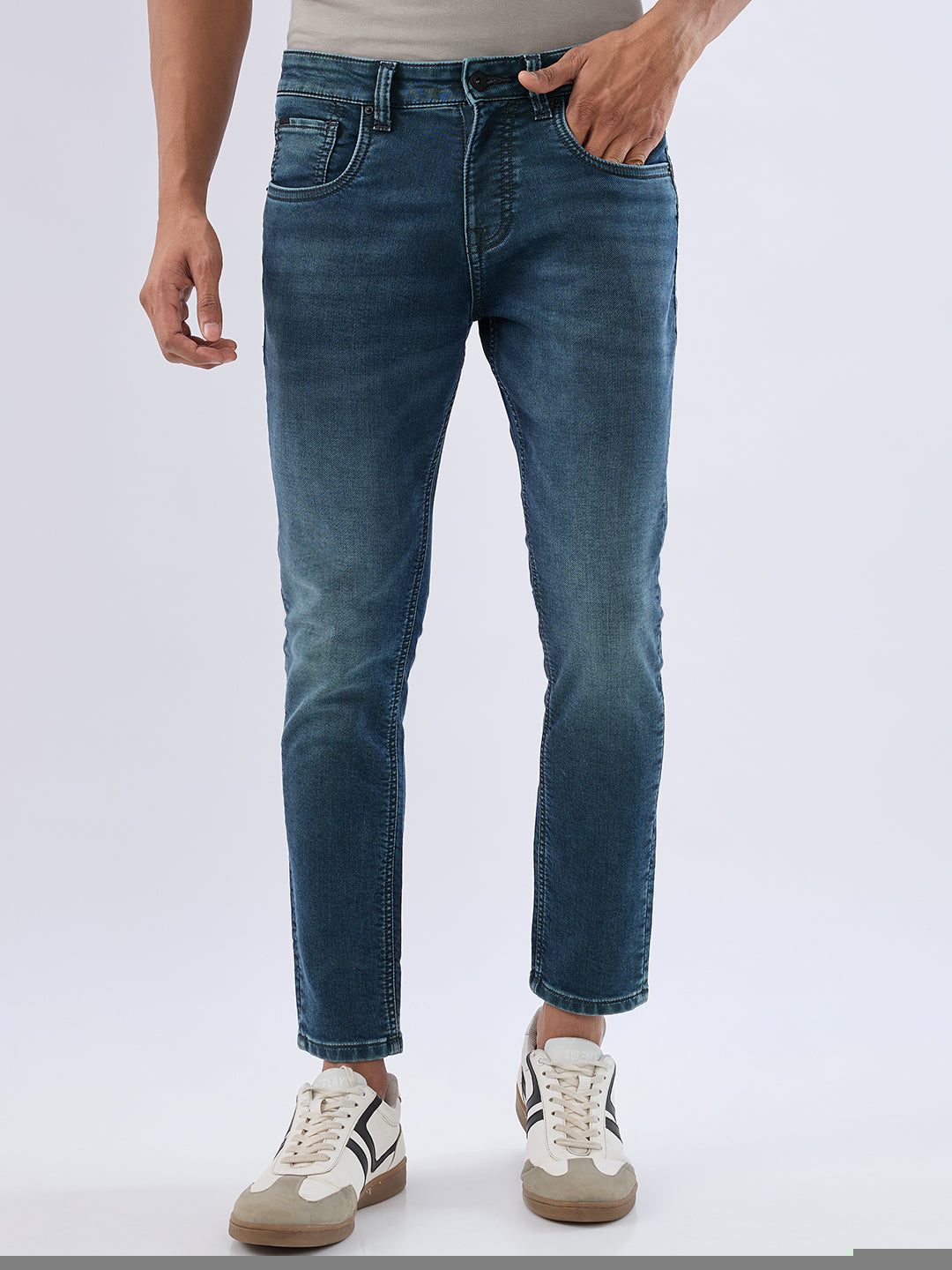 Men Kano Jeans Slim Fit Green Mid Rise