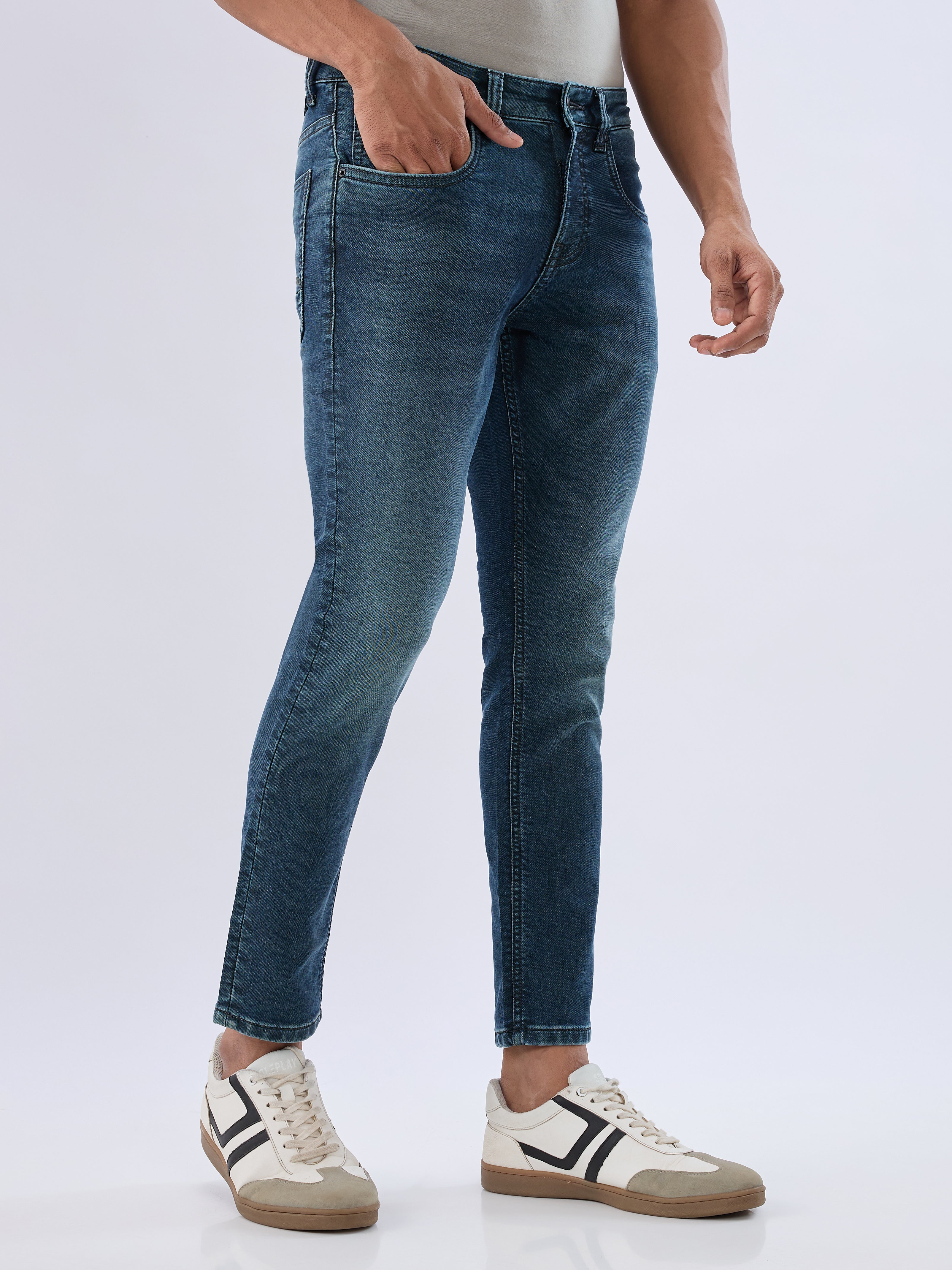 Spykar Dark Green Slim Fit Mid Rise Jeans For Men