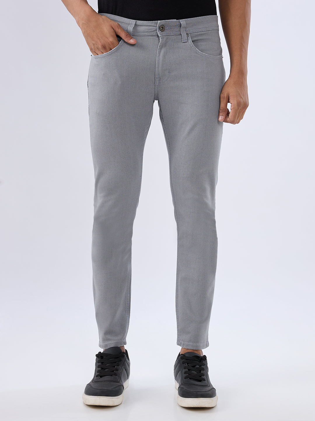 Men Kano Jeans Slim Fit Grey Mid Rise