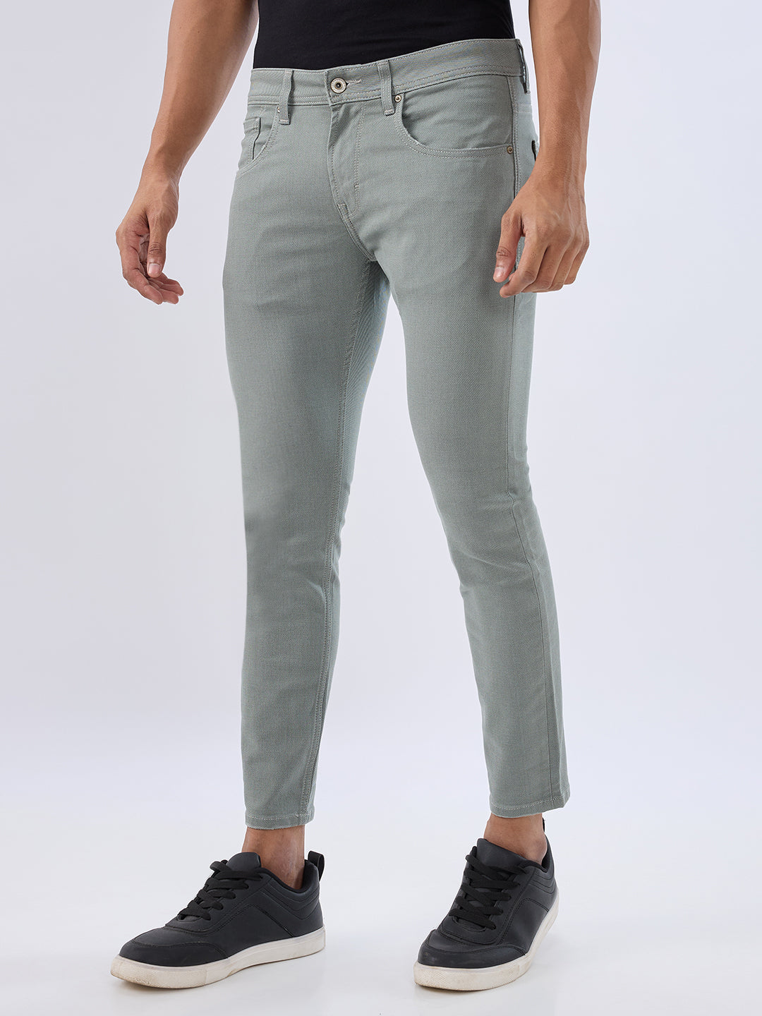 Men Kano Jeans Slim Fit Grey Mid Rise