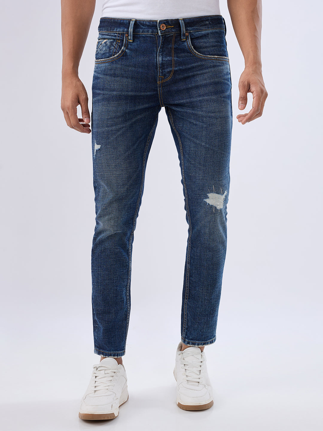 Spykar Mid Blue Slim Fit Mid Rise Jeans For Men
