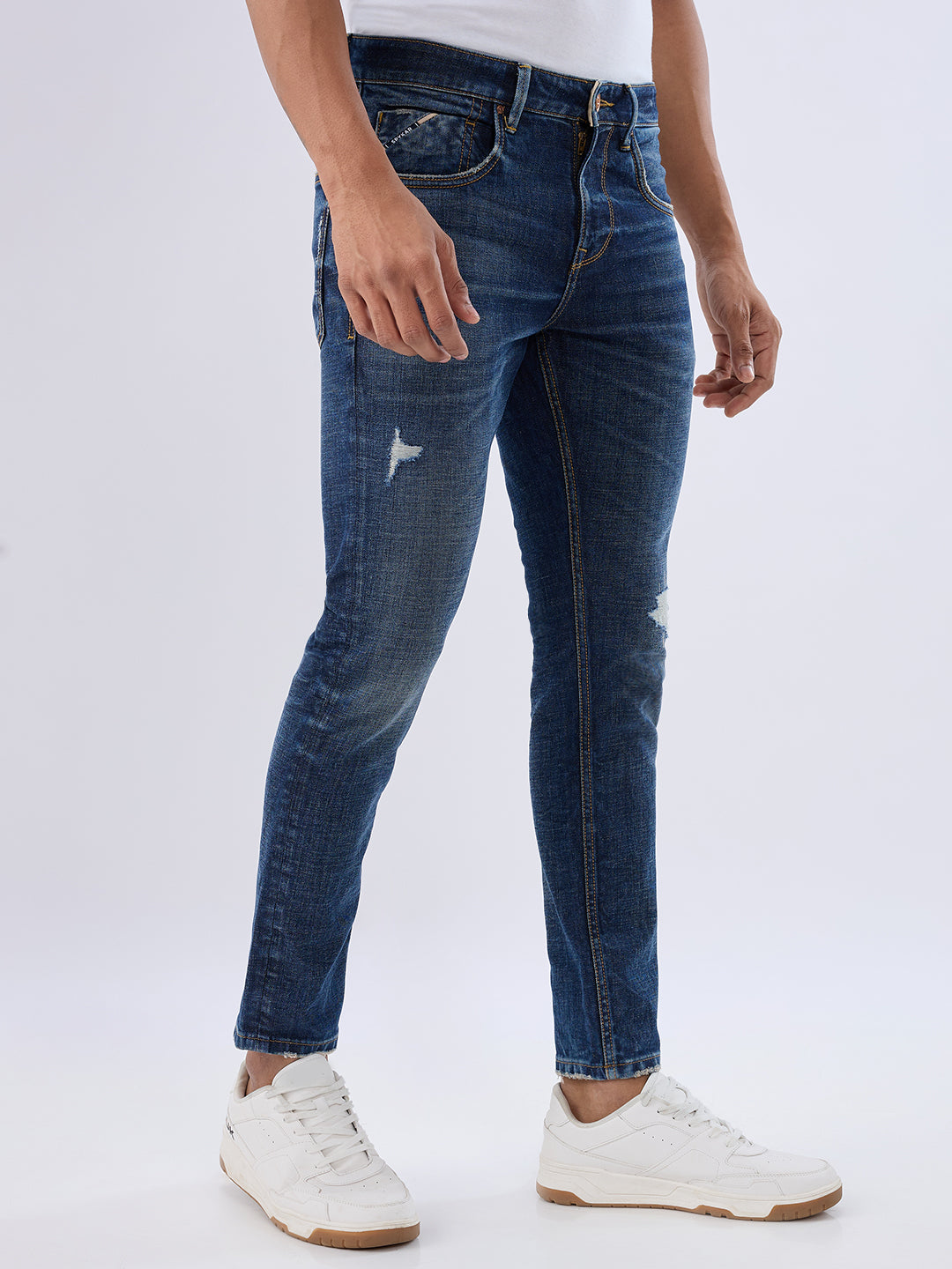 Spykar Mid Blue Slim Fit Mid Rise Jeans For Men