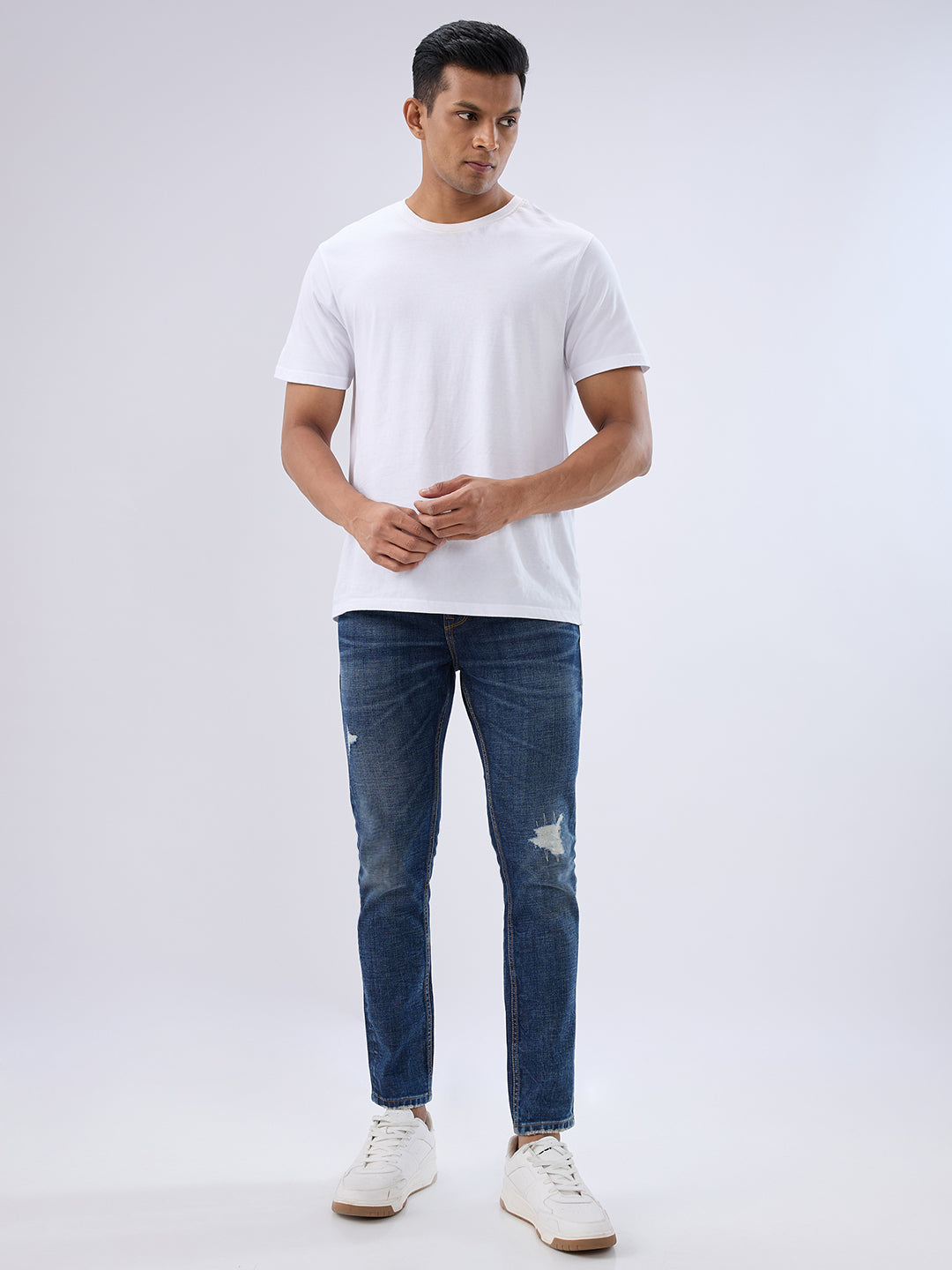 Spykar Mid Blue Slim Fit Mid Rise Jeans For Men
