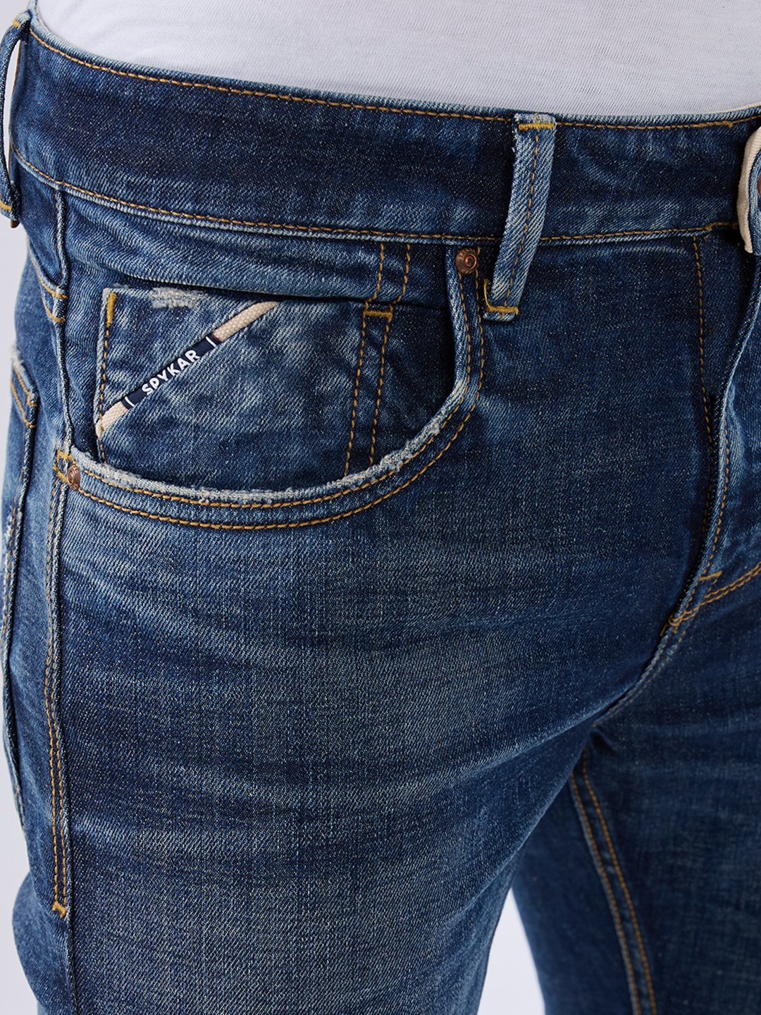 Spykar Mid Blue Slim Fit Mid Rise Jeans For Men