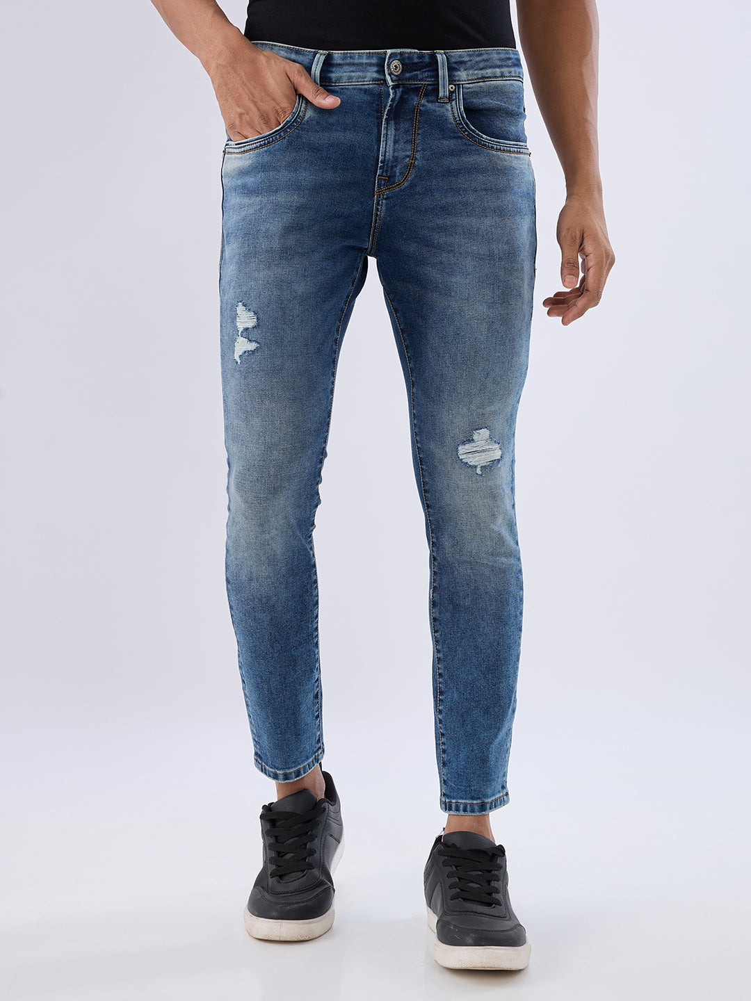 Spykar Mid Blue Slim Fit Mid Rise Jeans For Men