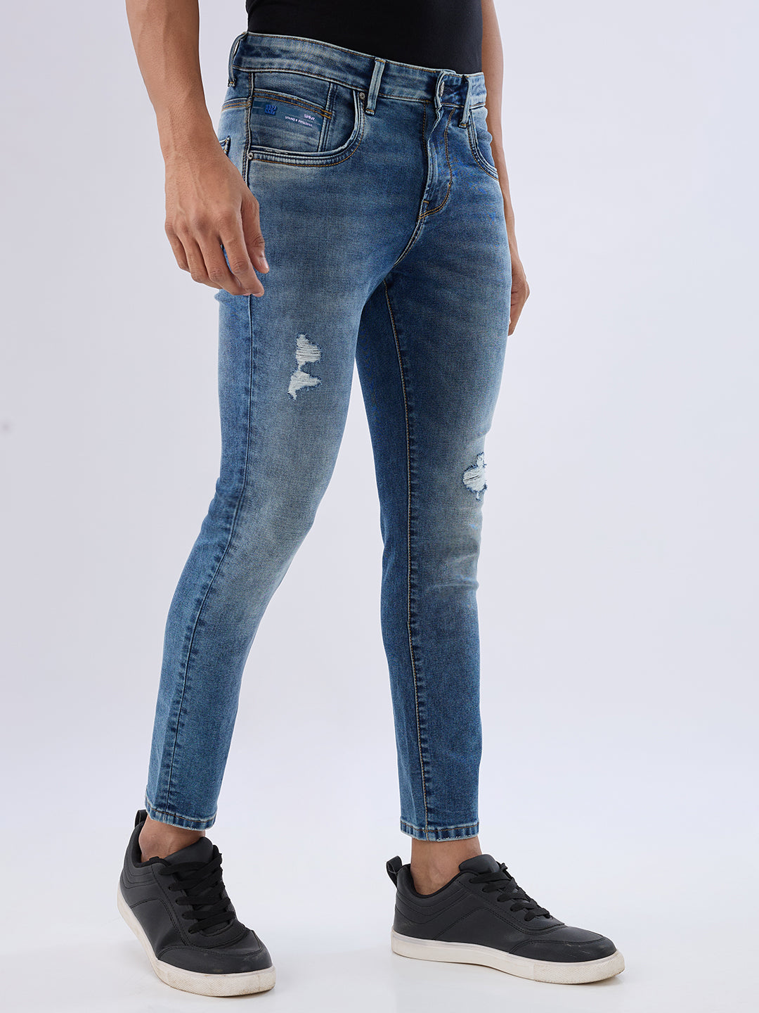Men Kano Jeans Slim Fit Blue Mid Rise