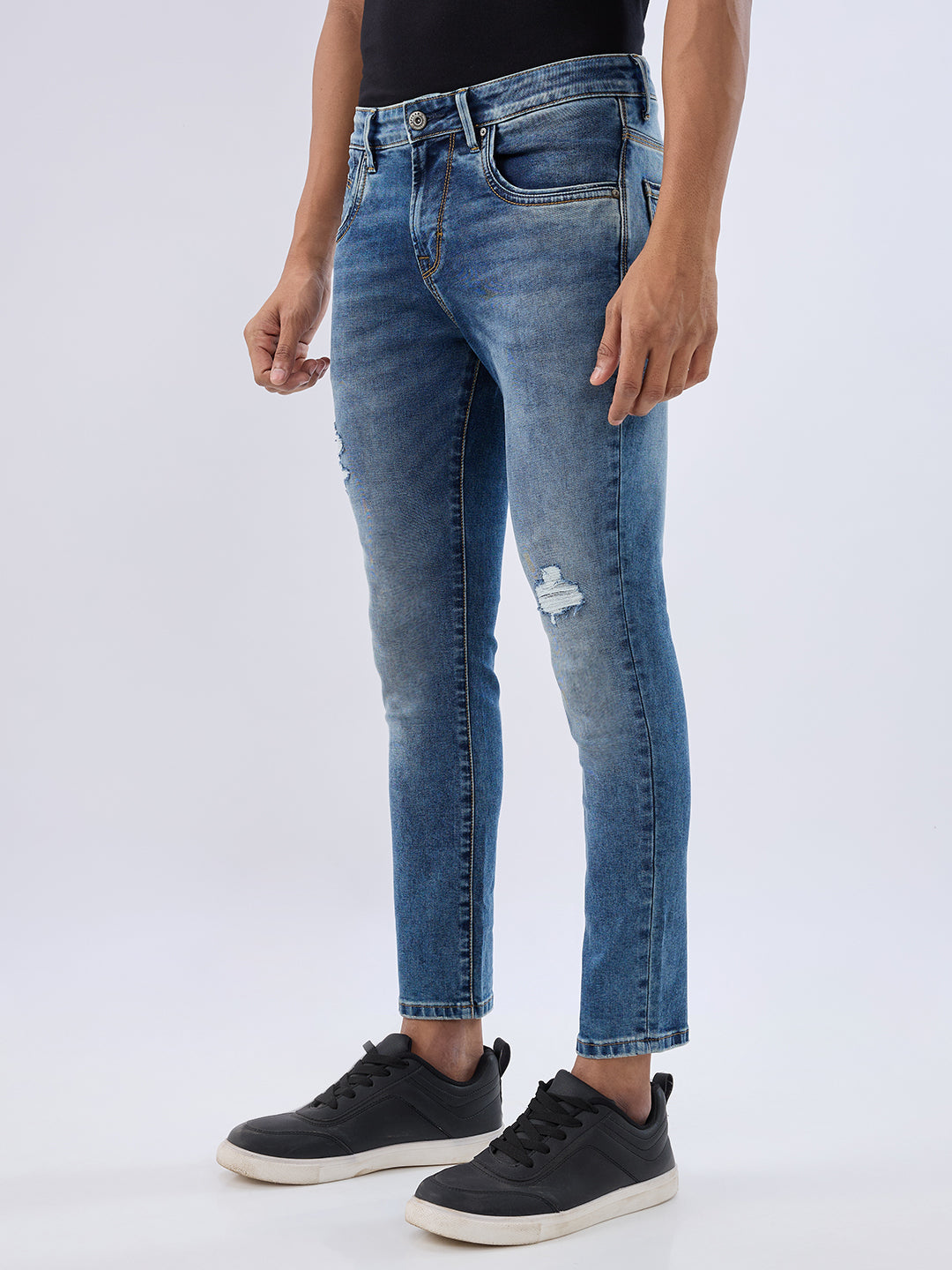 Spykar Mid Blue Slim Fit Mid Rise Jeans For Men