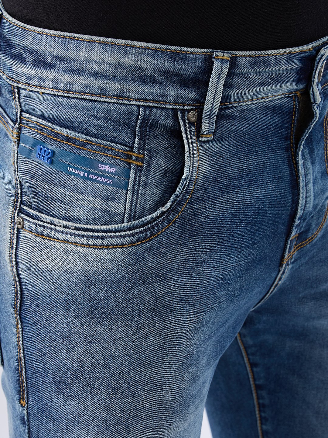 Men Kano Jeans Slim Fit Blue Mid Rise