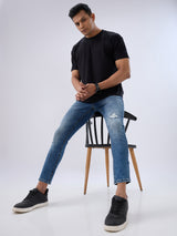 Men Kano Jeans Slim Fit Blue Mid Rise