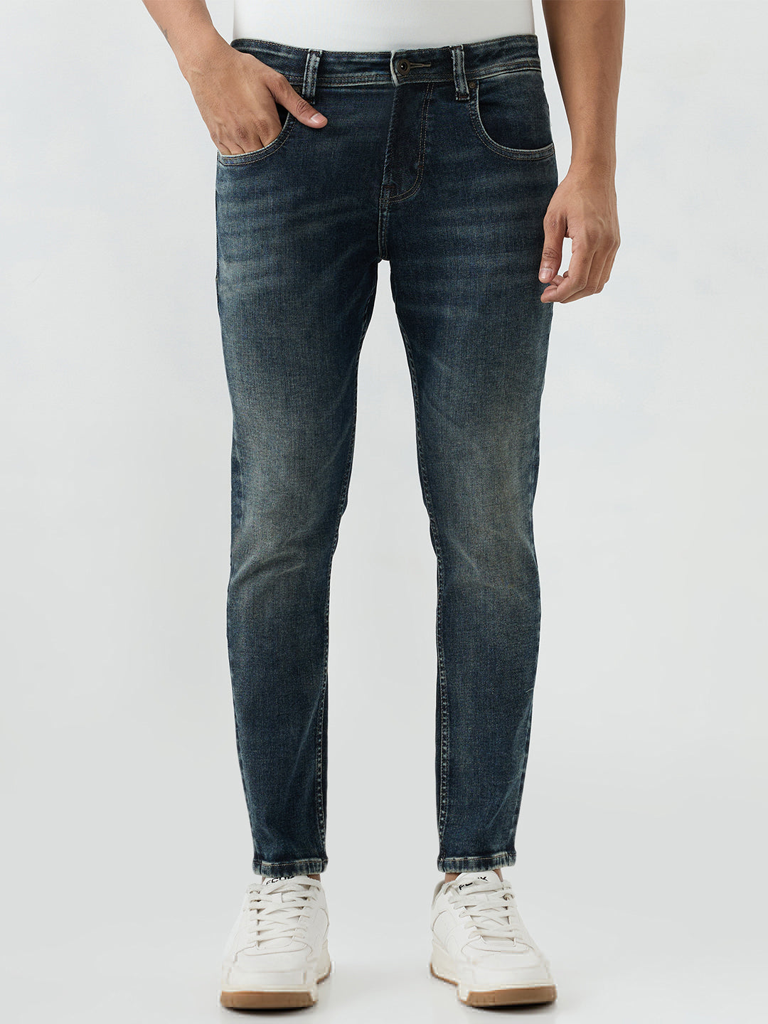 Spykar Vintage Blue Slim Fit Mid Rise Jeans For Men