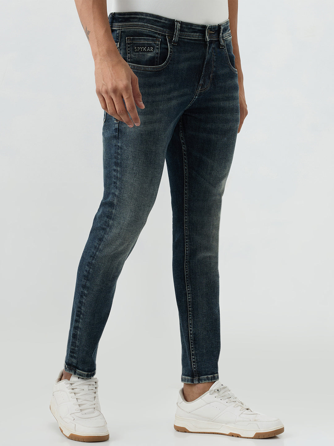 Spykar Vintage Blue Slim Fit Mid Rise Jeans For Men
