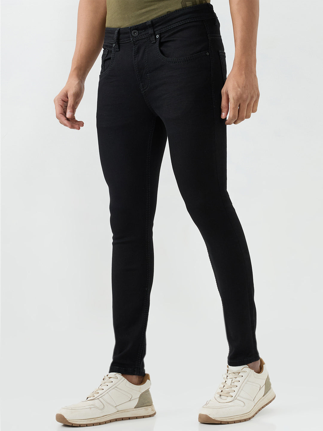Men Kano Jeans Slim Fit Black Mid Rise