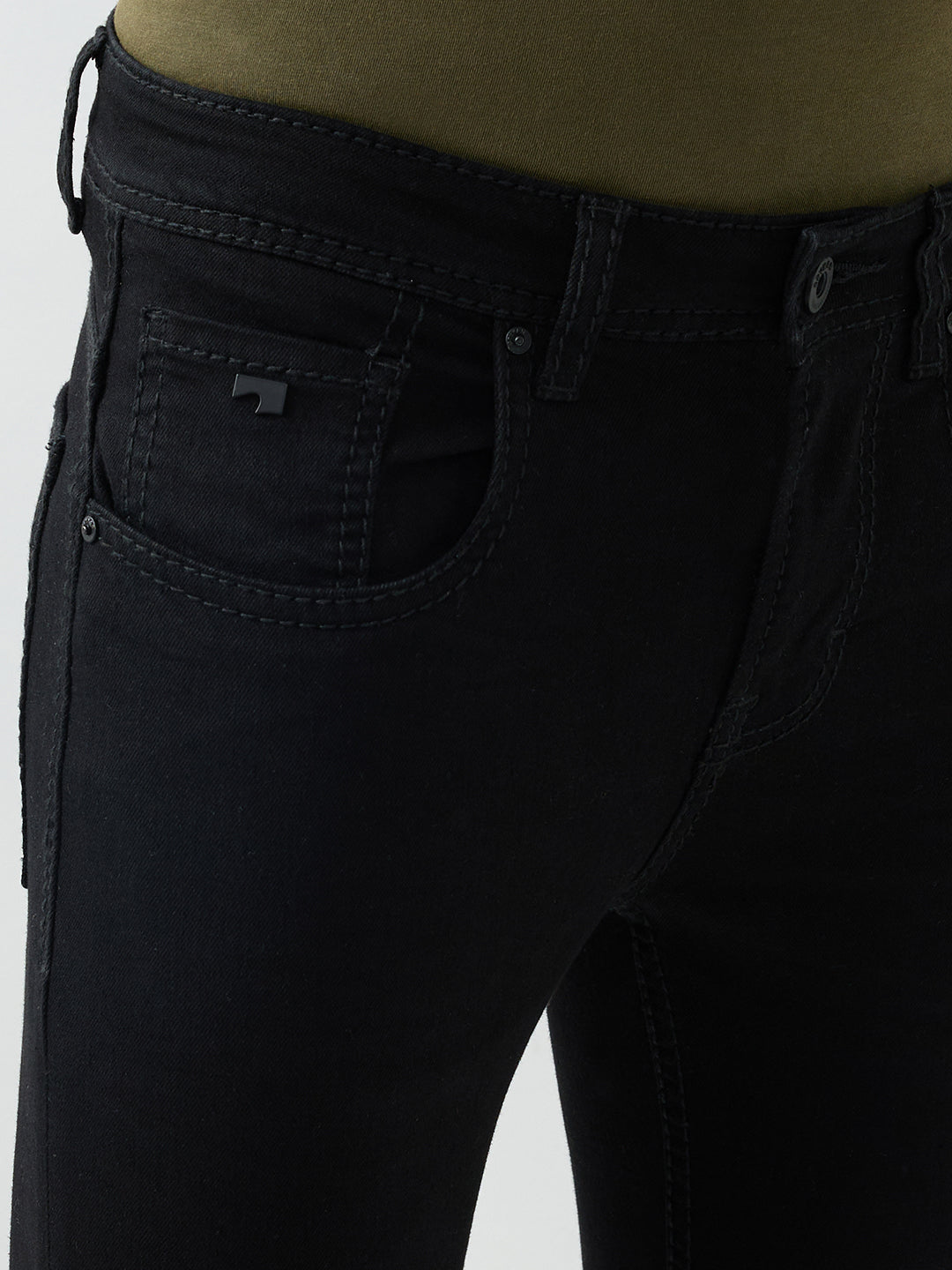 Men Kano Jeans Slim Fit Black Mid Rise